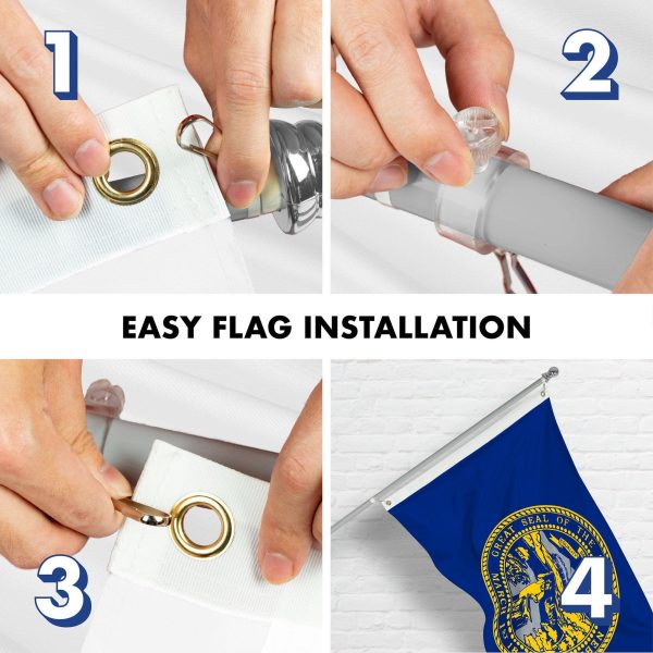 G128 Combo Pack: 6 Ft Tangle Free Spinning Flagpole (Silver) & Nebraska Flag 3x5 Ft Printed 150D Polyester, Brass Grommets (Flag Included) Aluminum Flag Pole - Image 7