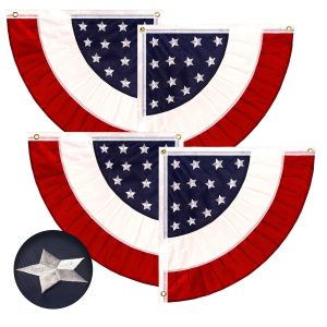 G128 2 Pack: USA Pleated Fan Flag 2x2 Feet Star Center Quarter Circle Embroidered Polyester Stars and Stripes