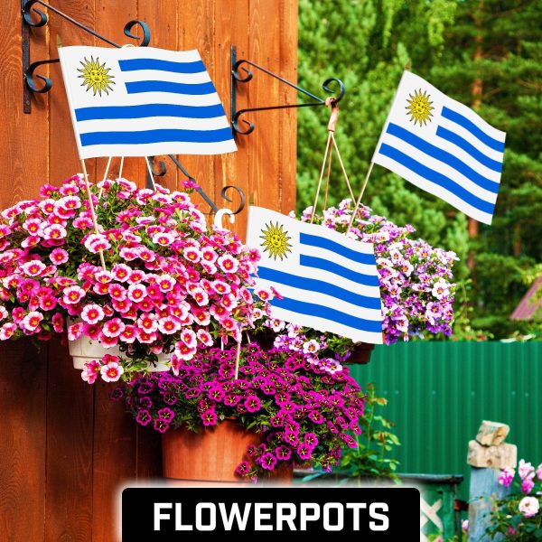 G128 12 Pack Handheld Uruguay Uruguayan Stick Flags | 12x18 In | Printed 150D Polyester, Country Flag, Solid Wooden Stick, Spear Gold Tip - Image 2