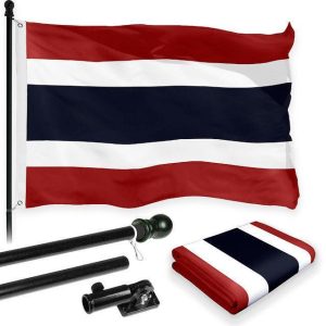 G128 Combo Pack: 6 Feet Tangle Free Spinning Flagpole (Black) Thailand Thai Flag 3x5 ft Printed 150D Brass Grommets (Flag Included) Aluminum Flag Pole