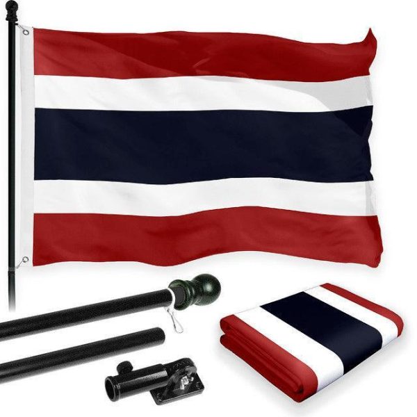 G128 Combo Pack: 6 Feet Tangle Free Spinning Flagpole (Black) Thailand Thai Flag 3x5 ft Printed 150D Brass Grommets (Flag Included) Aluminum Flag Pole