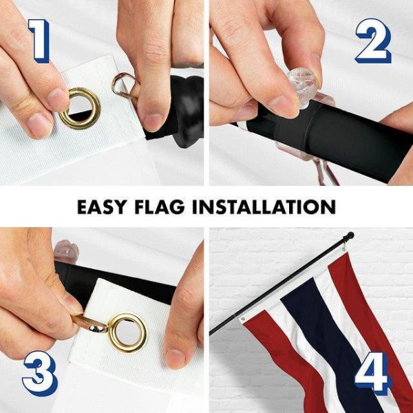 G128 Combo Pack: 6 Feet Tangle Free Spinning Flagpole (Black) Thailand Thai Flag 3x5 ft Printed 150D Brass Grommets (Flag Included) Aluminum Flag Pole - Image 7