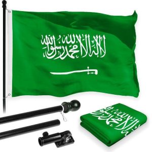 G128 Combo Pack: 6 Feet Tangle Free Spinning Flagpole (Black) Saudi Arabia Saudi Arabian Flag 3x5 ft Printed 150D Brass Grommets (Flag Included) Aluminum Flag Pole