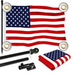 G128 Combo Pack: 6 Ft Tangle Free Aluminum Spinning Flagpole (Black) & American USA Flag 3x5 Ft, LiteWeave Pro Series Printed 150D Polyester, 4 Corner Brass Grommets | Pole with Flag Included