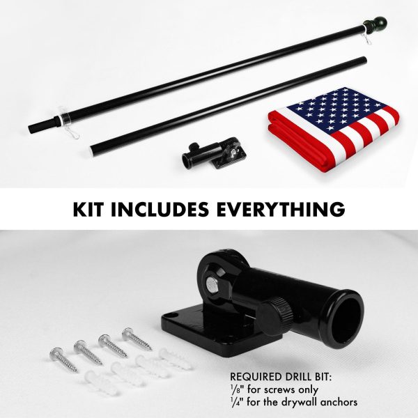 G128 Combo Pack: 6 Ft Tangle Free Aluminum Spinning Flagpole (Black) & American USA Flag 3x5 Ft, LiteWeave Pro Series Printed 150D Polyester, 4 Corner Brass Grommets | Pole with Flag Included - Image 2