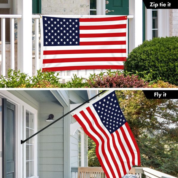 G128 Combo Pack: 6 Ft Tangle Free Aluminum Spinning Flagpole (Black) & American USA Flag 3x5 Ft, LiteWeave Pro Series Printed 150D Polyester, 4 Corner Brass Grommets | Pole with Flag Included - Image 3