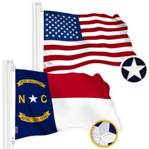G128 Combo Pack: American USA Flag 4x6 Ft & North Carolina Flag 4x6 Ft, Both Embroidered SPUN Polyester, Indoor/Outdoor, Brass Grommets