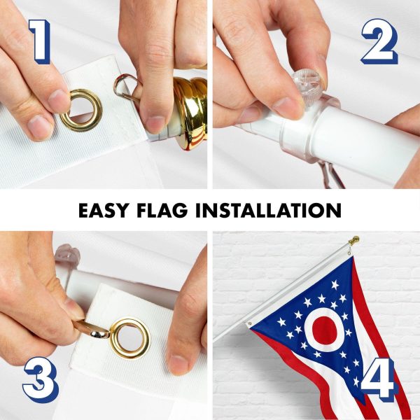 G128 Combo Pack: 6 Ft Tangle Free Aluminum Spinning Flagpole (White) & Ohio OH State Flag 3x5 Ft, StormFlyer Series Embroidered 220GSM Spun Polyester | Pole with Flag Included - Image 7
