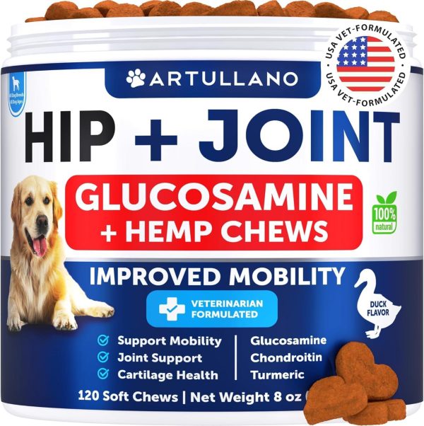 Hemp Hip and Joint Supplement for Dogs   Glucosamine for Dogs Joint Pain Relief   Chews with Chondroitin MSM Hemp Oil   Mobility Support   Canine Cartilage Health   120 Soft Treats   Made in USA