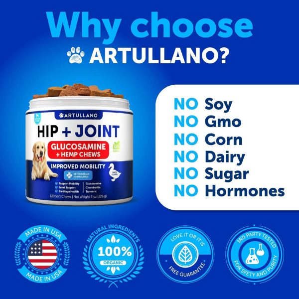 Hemp Hip and Joint Supplement for Dogs   Glucosamine for Dogs Joint Pain Relief   Chews with Chondroitin MSM Hemp Oil   Mobility Support   Canine Cartilage Health   120 Soft Treats   Made in USA - Image 6