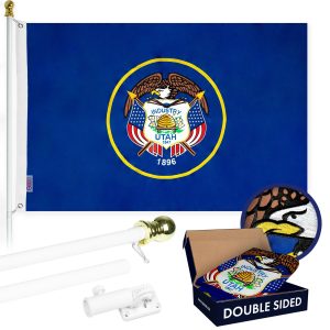 G128 - 6 Feet Tangle Free Spinning Flagpole (White) Utah Double Sided Brass Grommets Embroidered 3x5 ft (Flag Included) Aluminum Flag Pole