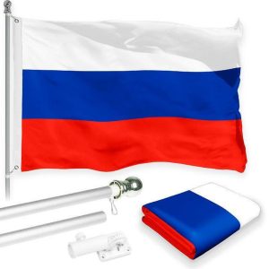 G128 Combo Pack: 6 Feet Tangle Free Spinning Flagpole (Silver) Russia Russian Flag 3x5 ft Printed 150D Brass Grommets (Flag Included) Aluminum Flag Pole