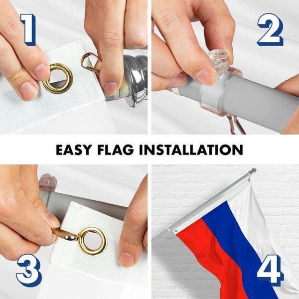 G128 Combo Pack: 6 Feet Tangle Free Spinning Flagpole (Silver) Russia Russian Flag 3x5 ft Printed 150D Brass Grommets (Flag Included) Aluminum Flag Pole - Image 7
