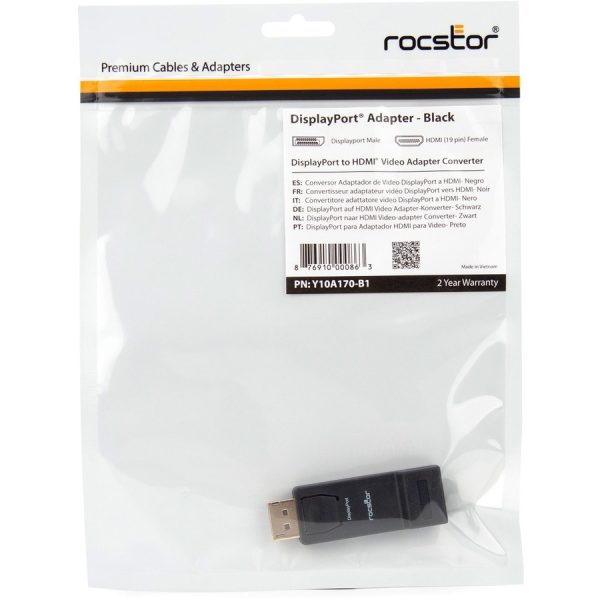 Rocstor Premium DisplayPort to HDMI Video Adapter Converter - M/F - 1 x HDMI Female - 1 x DisplayPort Male - Gold Platted Connectors - Black - ADAPTER CONVERTER Male/Female - Image 7