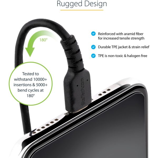StarTech.com 50cm/20in USB to Lightning Cable, MFi Certified, Coiled iPhone Charger Cable, Black, Durable TPE Jacket Aramid Fiber - Image 4