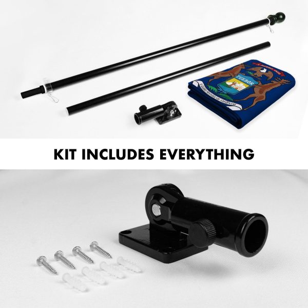 G128 Combo Pack: 6 Ft Tangle Free Aluminum Spinning Flagpole (Black) & Michigan MI State Flag 3x5 Ft, ToughWeave Series Embroidered 300D Polyester | Pole with Flag Included - Image 2