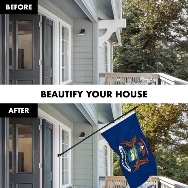G128 Combo Pack: 6 Ft Tangle Free Aluminum Spinning Flagpole (Black) & Michigan MI State Flag 3x5 Ft, ToughWeave Series Embroidered 300D Polyester | Pole with Flag Included - Image 3