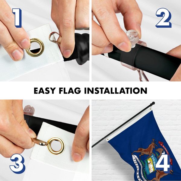G128 Combo Pack: 6 Ft Tangle Free Aluminum Spinning Flagpole (Black) & Michigan MI State Flag 3x5 Ft, ToughWeave Series Embroidered 300D Polyester | Pole with Flag Included - Image 7