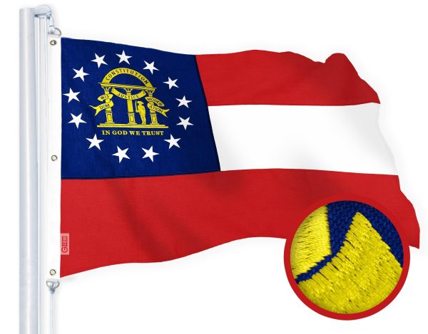 G128 Georgia State Flag | 6x10 Ft | StormFlyer Series Embroidered 220GSM Spun Polyester | Embroidered Design, Indoor/Outdoor, Brass Grommets, Heavy Duty, All Weather