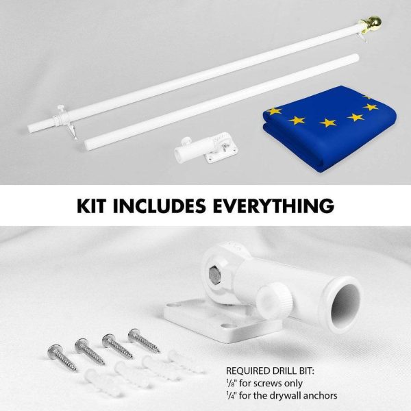 G128 Combo Pack: 6 Ft Tangle Free Spinning Flagpole (White) & European Union Flag 3x5 Ft Printed 150D Polyester, Brass Grommets (Flag Included) Aluminum Flag Pole - Image 2