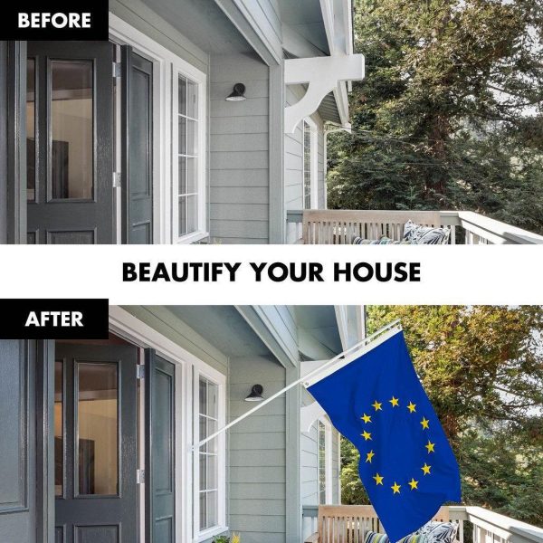 G128 Combo Pack: 6 Ft Tangle Free Spinning Flagpole (White) & European Union Flag 3x5 Ft Printed 150D Polyester, Brass Grommets (Flag Included) Aluminum Flag Pole - Image 3