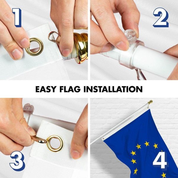 G128 Combo Pack: 6 Ft Tangle Free Spinning Flagpole (White) & European Union Flag 3x5 Ft Printed 150D Polyester, Brass Grommets (Flag Included) Aluminum Flag Pole - Image 7