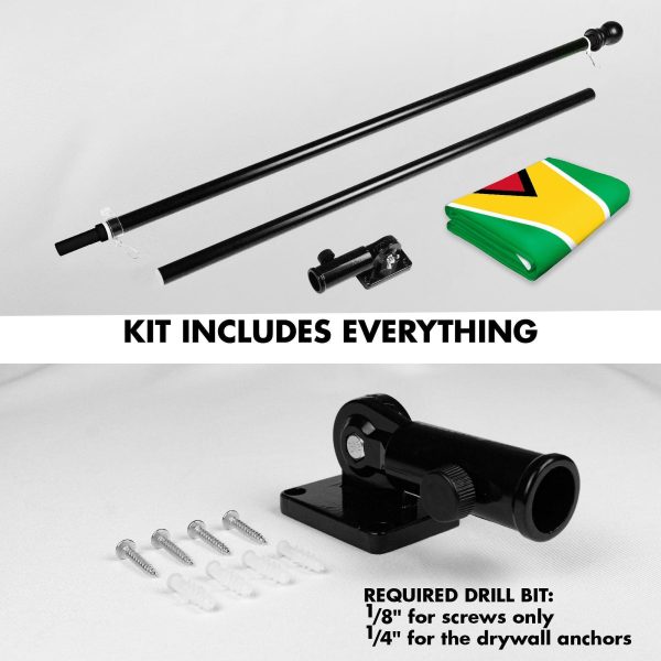 G128 Combo Pack: 6 Ft Tangle Free Aluminum Spinning Flagpole (Black) & Guyana Guyanese Flag 3x5 Ft, LiteWeave Pro Series Printed 150D Polyester | Pole with Flag Included - Image 2