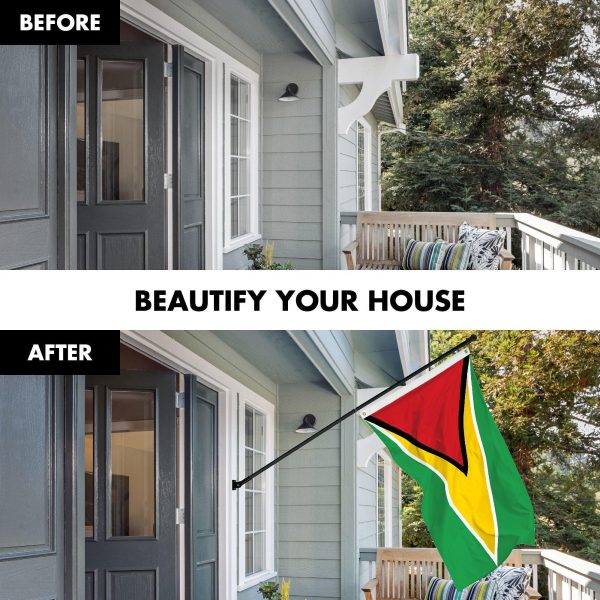 G128 Combo Pack: 6 Ft Tangle Free Aluminum Spinning Flagpole (Black) & Guyana Guyanese Flag 3x5 Ft, LiteWeave Pro Series Printed 150D Polyester | Pole with Flag Included - Image 3
