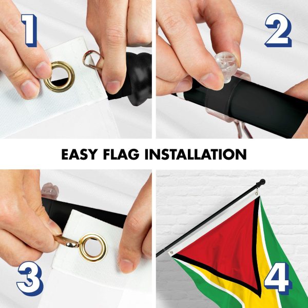 G128 Combo Pack: 6 Ft Tangle Free Aluminum Spinning Flagpole (Black) & Guyana Guyanese Flag 3x5 Ft, LiteWeave Pro Series Printed 150D Polyester | Pole with Flag Included - Image 7