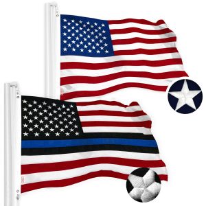 G128 Combo Pack: USA American Flag & Blue Lives Matter Flag 4x6 Ft Embroidered Spun Polyester, Indoor/Outdoor, Brass Grommets, Police Flag