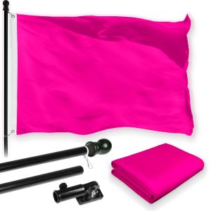 G128 Combo Pack: 6 Feet Tangle Free Spinning Flagpole (Black) Solid Magenta Flag 3x5 ft Printed 150D Brass Grommets (Flag Included) Aluminum Flag Pole