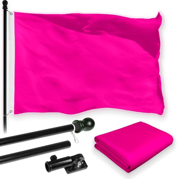 G128 Combo Pack: 6 Feet Tangle Free Spinning Flagpole (Black) Solid Magenta Flag 3x5 ft Printed 150D Brass Grommets (Flag Included) Aluminum Flag Pole