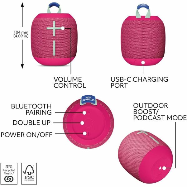 Ultimate Ears WONDERBOOM 4 Portable Waterproof Bluetooth Speaker With Big Bass and 360-Degree Sound, Dustproof Floating Speaker With 131ft (40m) Range, Pink - Image 5