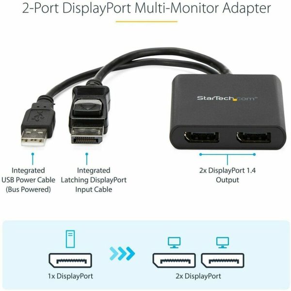 StarTech.com Dual-Monitor DisplayPort 1.2 Splitter, DisplayPort to 2x DP Multi-Monitor Adapter, Dual 4K 30Hz Computer MST Hub, Windows - Image 3