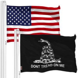 G128 Combo Pack: USA American Flag & Gadsden Black/White Flag 3x5 FT Printed 150D Polyester
