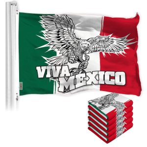 G128 5 Pack: Mexico Mexican Viva Mexico Flag | 3x5 Ft | LiteWeave Pro Series Printed 150D Polyester | Specialty Flag, Vibrant Colors, Brass Grommets, Thicker and More Durable Than 100D 75D Polyester
