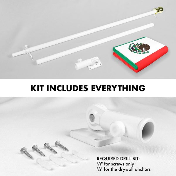 G128 Combo Pack: 6 Ft Tangle Free Aluminum Spinning Flagpole (White) & Mexico Mexican Flag 3x5 Ft, LiteWeave Pro Series Printed 150D Polyester, 4 Corner Brass Grommets | Pole with Flag Included - Image 2