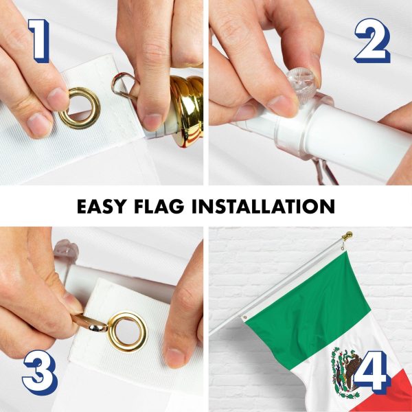 G128 Combo Pack: 6 Ft Tangle Free Aluminum Spinning Flagpole (White) & Mexico Mexican Flag 3x5 Ft, LiteWeave Pro Series Printed 150D Polyester, 4 Corner Brass Grommets | Pole with Flag Included - Image 7