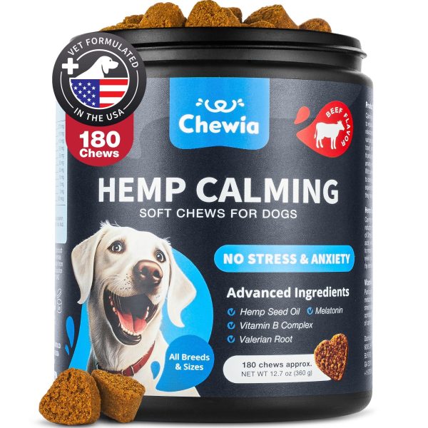 Hemp Calming Chews for Dogs   Dog Calming Treats   Anxiety Relief for Dogs with L Theanine Chamomile Extract Valerian Root   Dog Anxiety Relief for Travel Vet Visits Thunderstorms Nail Trimming