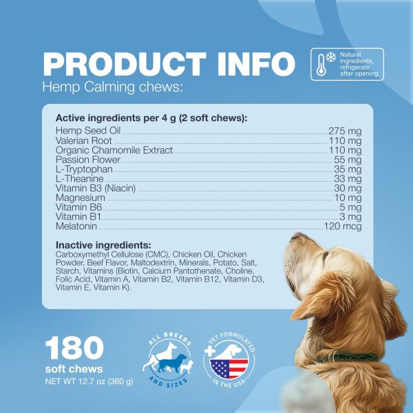 Hemp Calming Chews for Dogs   Dog Calming Treats   Anxiety Relief for Dogs with L Theanine Chamomile Extract Valerian Root   Dog Anxiety Relief for Travel Vet Visits Thunderstorms Nail Trimming - Image 7