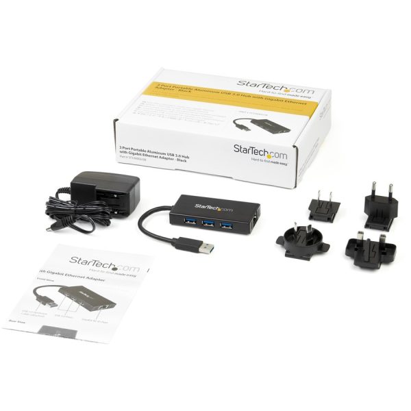 StarTech.com 3 Port Portable USB 3.0 Hub with Gigabit Ethernet Adapter NIC - 5Gbps - Aluminum w/ Cable - Image 6