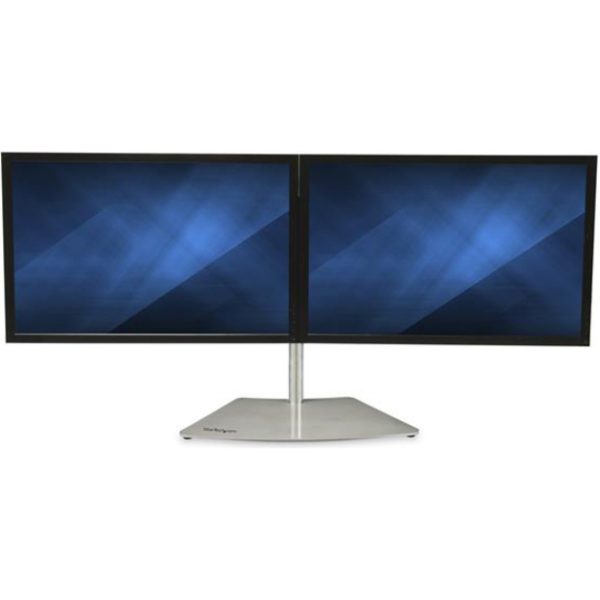 StarTech.com Dual Monitor Stand, Free Standing Desktop Pole Stand for 2x 24" (17.6lb/8kg) VESA Mount Displays, Height Adjustable, Silver - Image 3