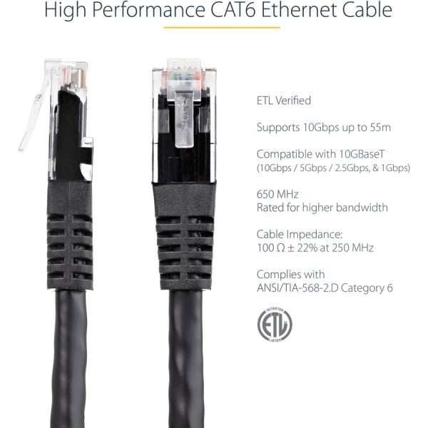 StarTech.com 5ft CAT6 Ethernet Cable - Black Molded Gigabit - 100W PoE UTP 650MHz - Category 6 Patch Cord UL Certified Wiring/TIA - Image 3