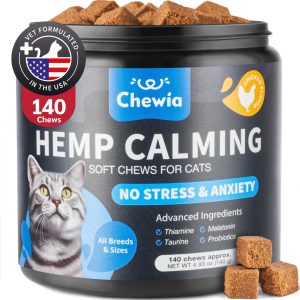Cat Calming Treats   Hemp Calming Care for Cats   Cat Melatonin Soft Chews with Hemp Seed Oil and Probiotics   Cat Anxiety Relief   Storms Travel Grooming Separation   Calming Chews for Cats