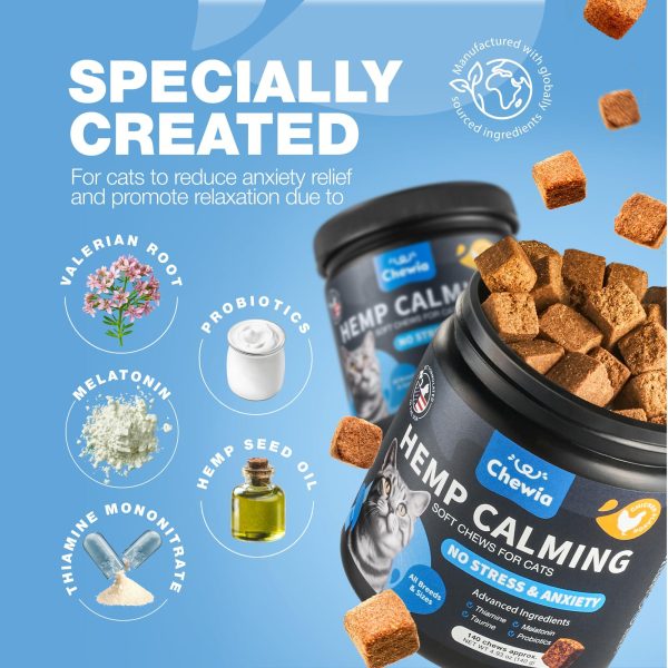 Cat Calming Treats   Hemp Calming Care for Cats   Cat Melatonin Soft Chews with Hemp Seed Oil and Probiotics   Cat Anxiety Relief   Storms Travel Grooming Separation   Calming Chews for Cats - Image 5