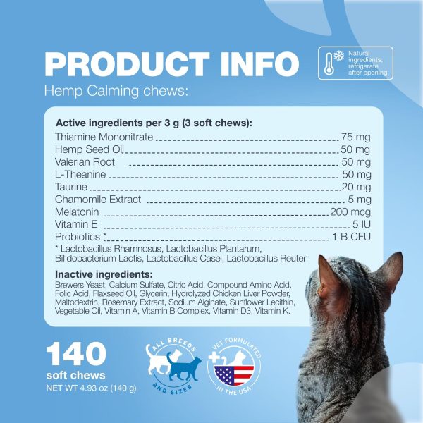 Cat Calming Treats   Hemp Calming Care for Cats   Cat Melatonin Soft Chews with Hemp Seed Oil and Probiotics   Cat Anxiety Relief   Storms Travel Grooming Separation   Calming Chews for Cats - Image 7