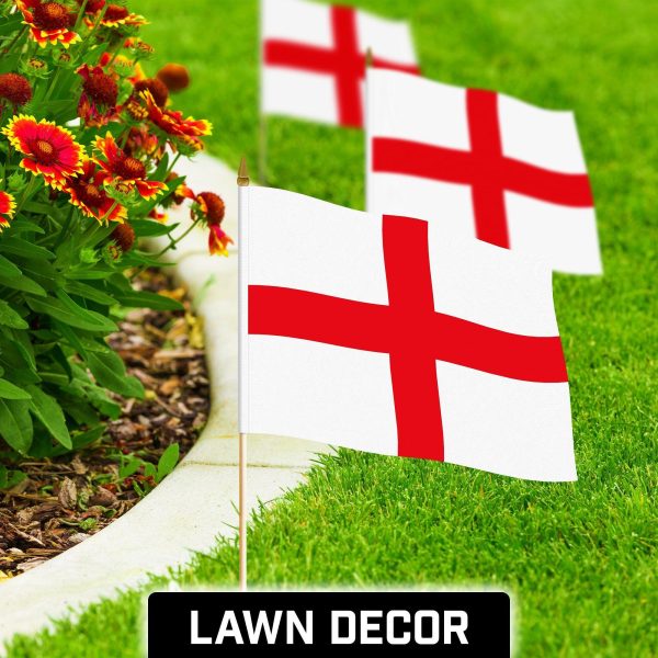 G128 50 Pack Handheld England English Stick Flags | 12x18 In | Printed 150D Polyester, Country Flag, Solid Wooden Stick, Spear Gold Tip - Image 3