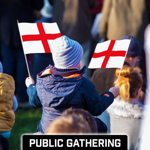 G128 50 Pack Handheld England English Stick Flags | 12x18 In | Printed 150D Polyester, Country Flag, Solid Wooden Stick, Spear Gold Tip - Image 6