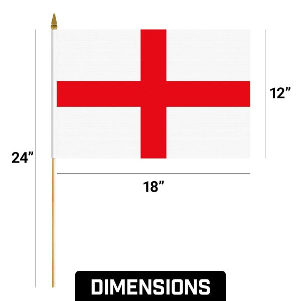 G128 50 Pack Handheld England English Stick Flags | 12x18 In | Printed 150D Polyester, Country Flag, Solid Wooden Stick, Spear Gold Tip - Image 9