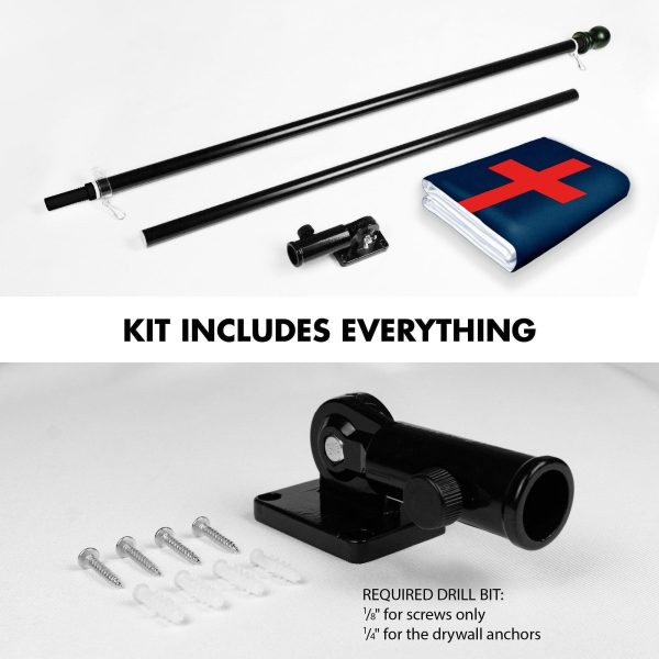 G128 Combo Pack: 6 Ft Tangle Free Aluminum Spinning Flagpole (Black) & Christian Flag 3x5 Ft, LiteWeave Pro Series Printed 150D Polyester, 4 Corner Brass Grommets | Pole with Flag Included - Image 2